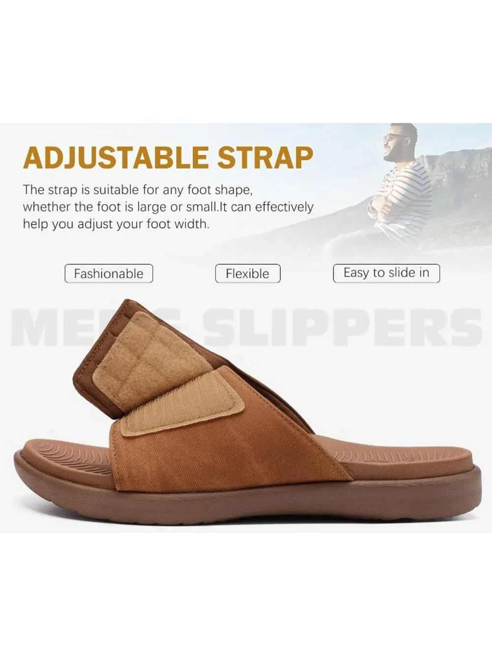 Men's Khaki Adjustable Orthotic Plantar Fasciitis Open Toe Athletic Sandal Shoes